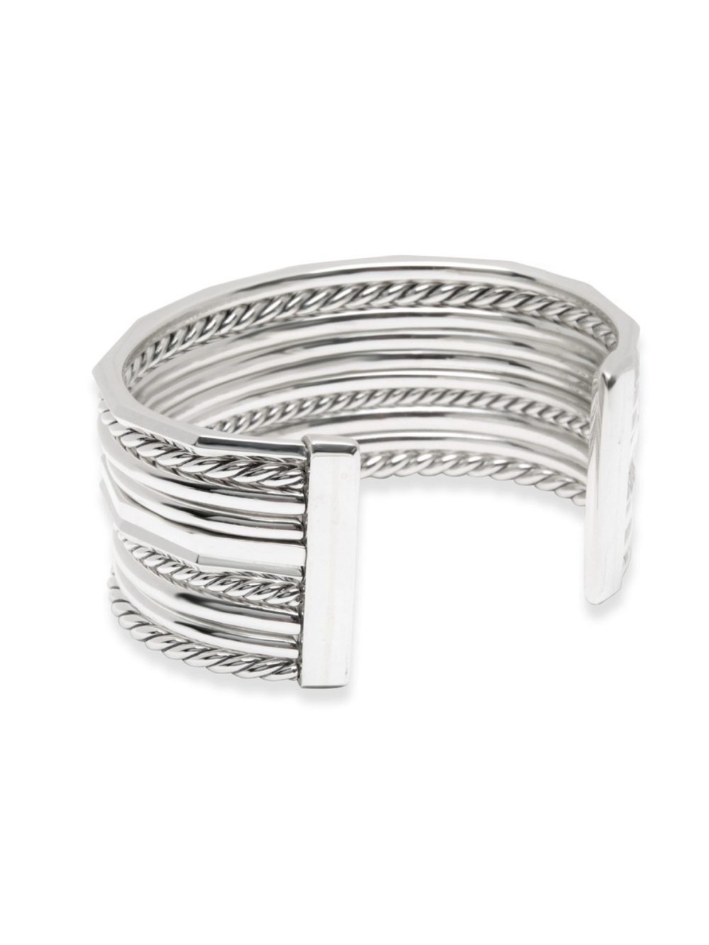 David Yurman Sterling Silver Multi-Row Cable & Banded Cuff Bracelet Authentic - Picture 6 of 11